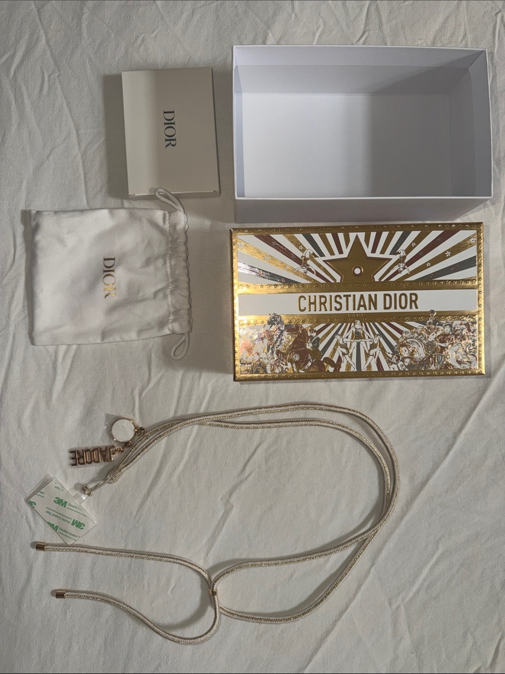 Dior Beige and Gold Signature Charm Crossbody Strap with Bag & Box
